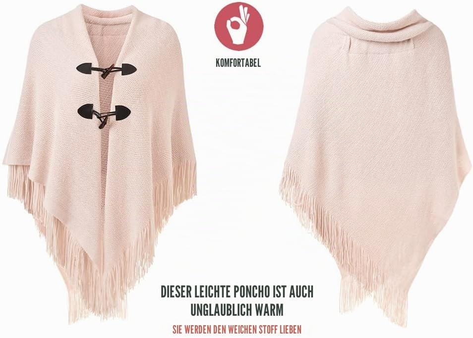 Ferand Damen Poncho Locker sitzender Cape Schal mit offener Vorderseite für Herbst und Winter Rosa,