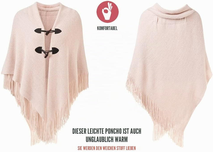 Ferand Damen Poncho Locker sitzender Cape Schal mit offener Vorderseite für Herbst und Winter Rosa,