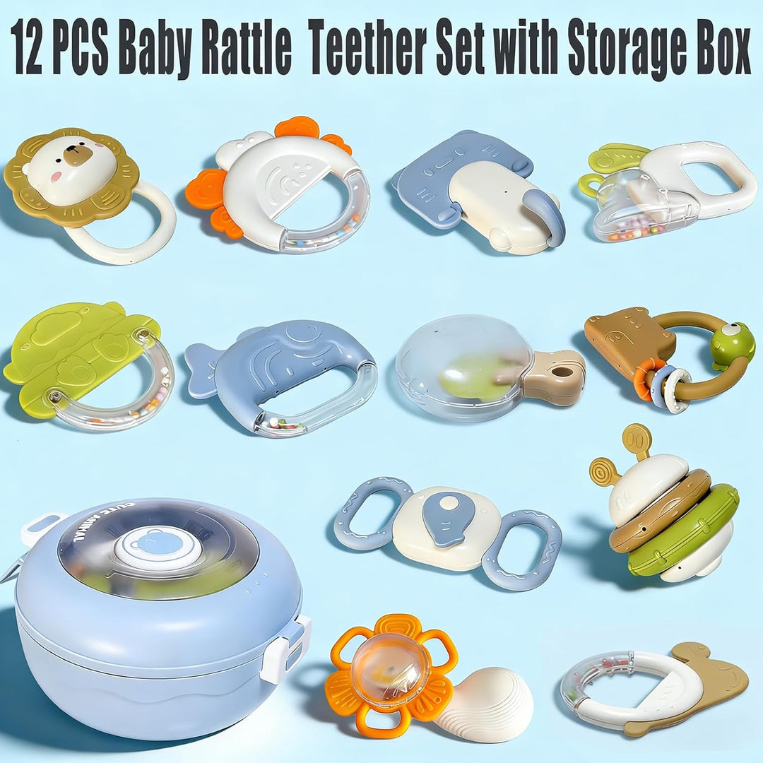 Beissring Rassel Baby Spielzeug - Zahnungshilfe Babyspielzeug 6 9 12 Monaten Shaker Greifling Baby,