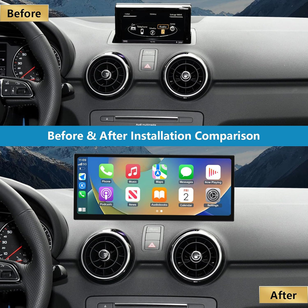 Autoradio 12,3 Zoll Touchscreen mit kabellosem Carplay & Android Auto für 2012–2018 Audi A1 mit 3G M