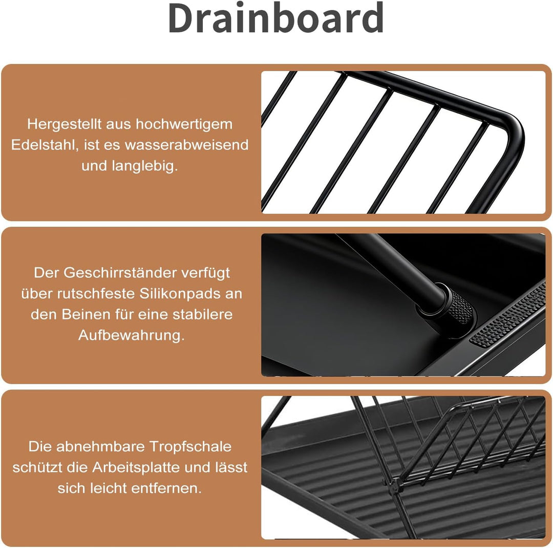 Abtropfgestell Edelstahl klappbar X-Form mit Auffangschale | Edelstahl Geschirrabtropfgestell X-Form