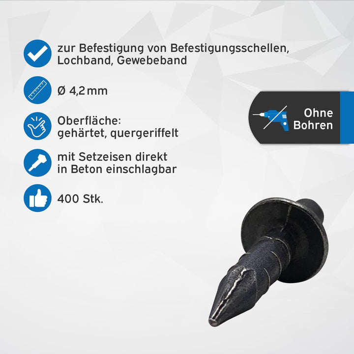 kör4u Fixpin Lochband Montageset mit 2x Montagelochband, Setzeisen und 400 Fixpin Nägeln, Starter-Se