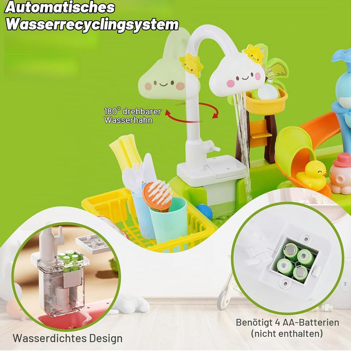 Küchenspüle Spielzeug Set, Spielzeugzubehör für die Spielküche mit Angelspiel und Küchenzubehör, Küc