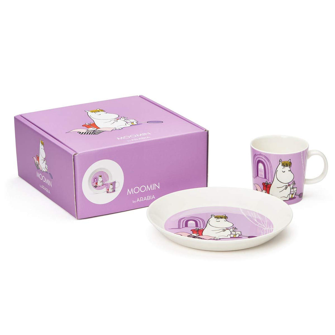 Arabia Moomin Kindergeschirr-Set Snorkmaiden 2-teilig Teller und Tasse Keramik Lila-Weiss, 1052351
