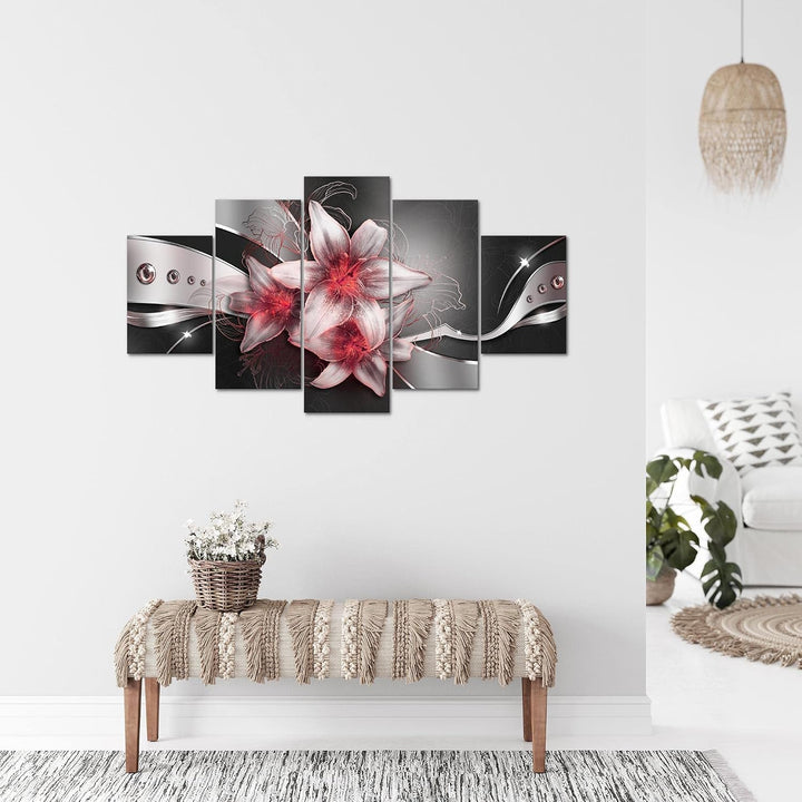 Runa Art Bild Wohnzimmer Schlafzimmer Blumen Lilien 5 Teilig Abstrakt Schwarz Rot Wandbilder auf Vli