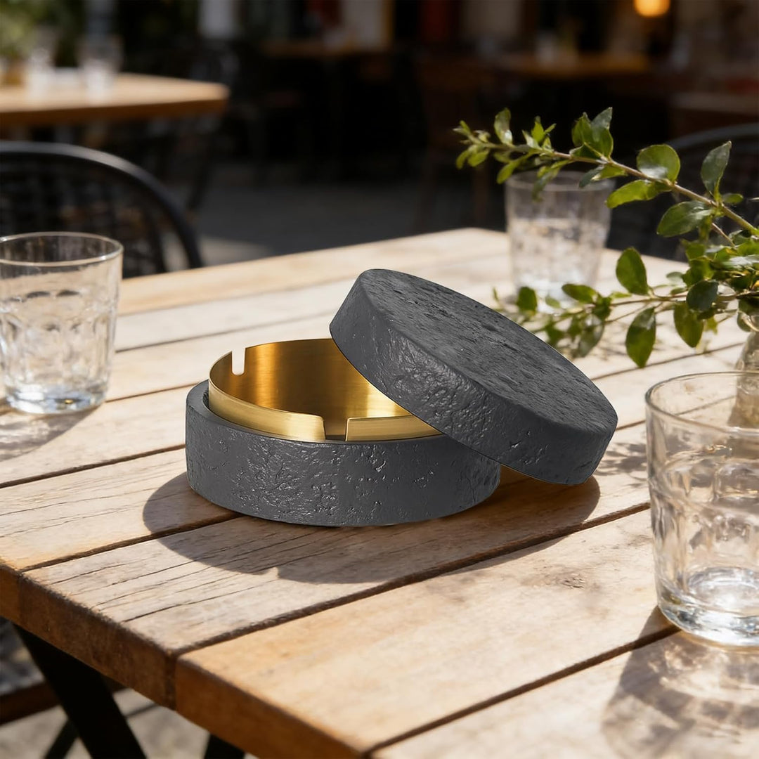 Dekorative Tisch Aufbewahrungsbox mit Deckel aus Zement & Edelstahl, Geruchsdicht, Windfest, Für Inn