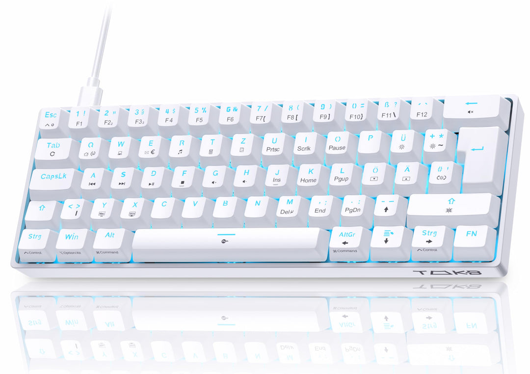 TMKB T61SE Gaming Mechanische Tastatur mit Deutsches QWERTZ Layout,Blauer Schalter,weisse QWERTZ Lay