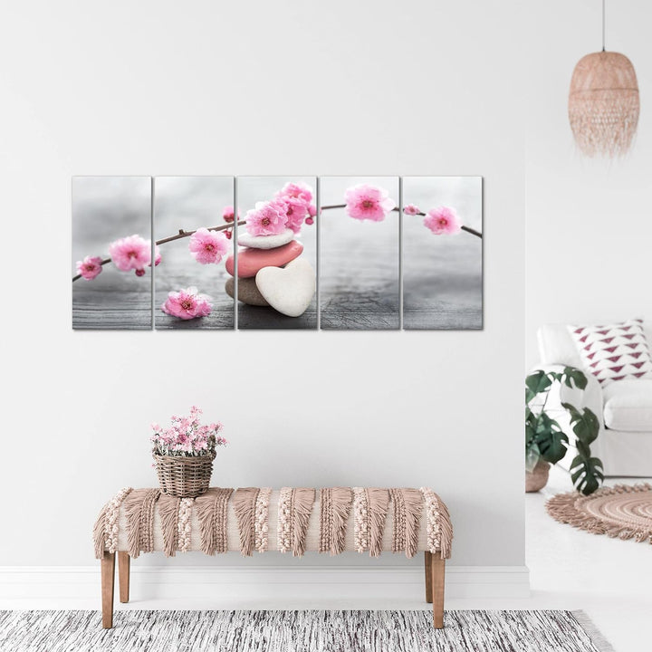 Runa Art Wandbild XXL Feng Shui Blumen Wohnzimmer Schlafzimmer 200 x 80 cm Rosa 5 Teilig - Made in G
