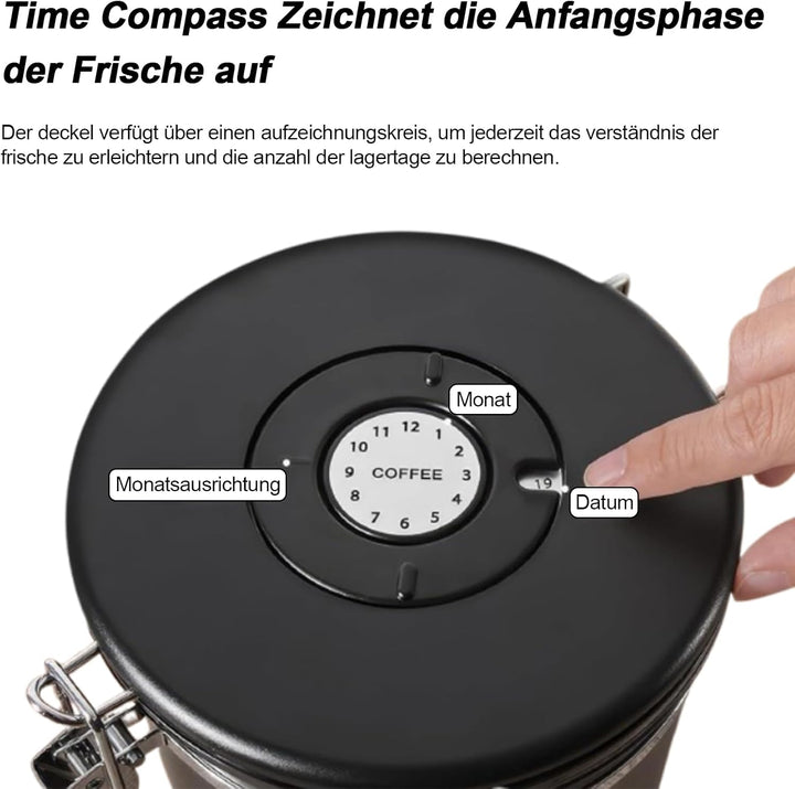 1,8L Kaffeedose Luftdicht, Kaffeedose Luftdicht aus Edelstahl, Kaffeebohnen Behälter,Kaffee Dose,Mit