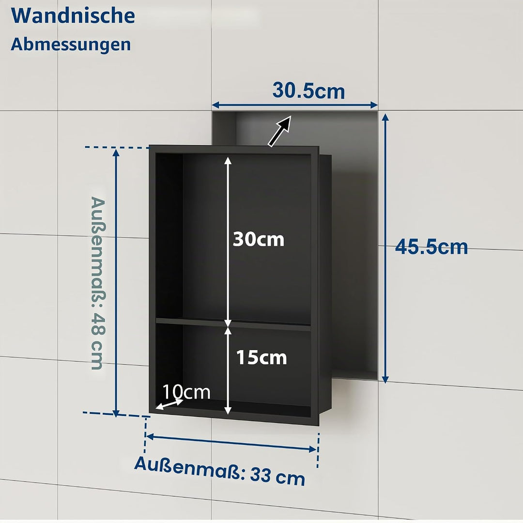 Neodrain Wandnische Dusche Edelstahl Duschnische Doppelnische Lagerung für Badezimmer 45 x 30, Schwa