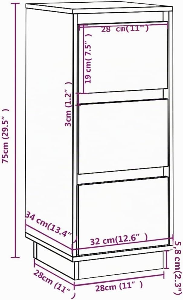vidaXL Sideboard mit 3 Schubladen Kommode Anrichte Schrank Beistellschrank Mehrzweckschrank Schublad