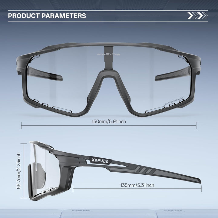 KAPVOE Photochromatische Fahrradbrille MTB Brille Selbsttönend Klar Radbrille Rennrad Sportbrille So