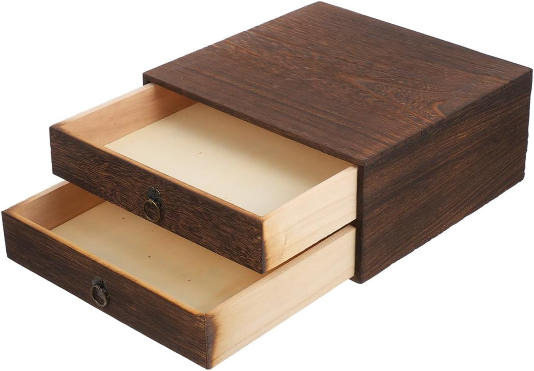 Vintage Holzschublade 10.04X9.57X4.45In Desktop Organizer Schubladenbox Massivholz Aufbewahrungsbox