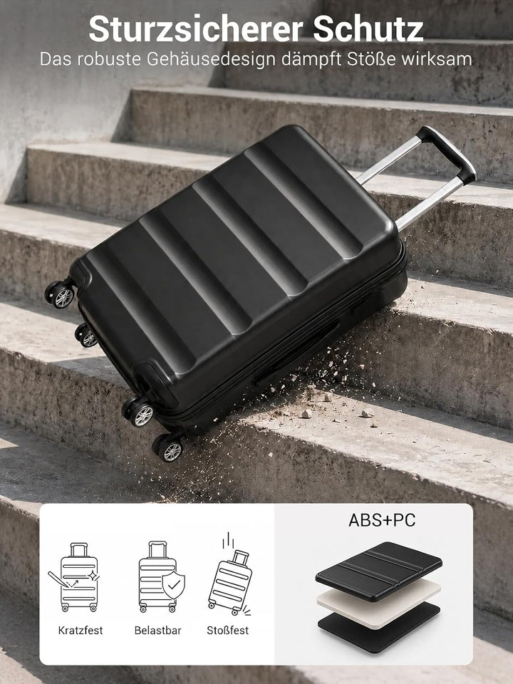 KONO Koffer Trolley Kofferset 3 Teilig Erweiterbarer Leichte Hartschalenkoffer aus ABS+PC Reisekoffe