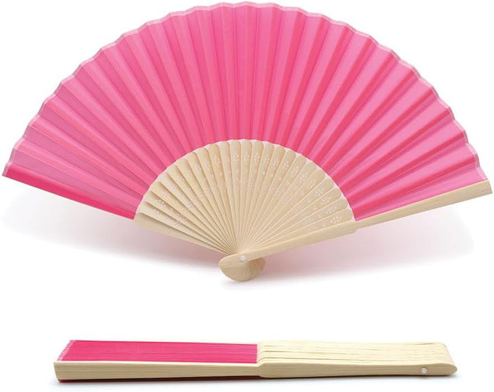 OLILLY - 50 hochwertige Fächer aus hellrosa Stoff und Bambus (Pink, 50 Fächer) Hot Pink 50 Eventails