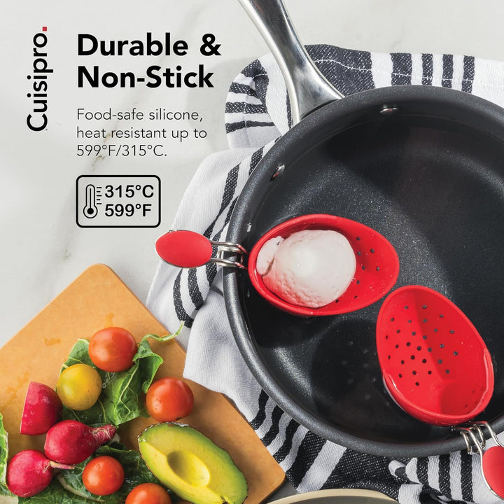 CUISIPRO Silikon Eierpochierer 2er-Set | Rot | Für perfekt geformte, sanft gegarte Eier | Eier Pochi