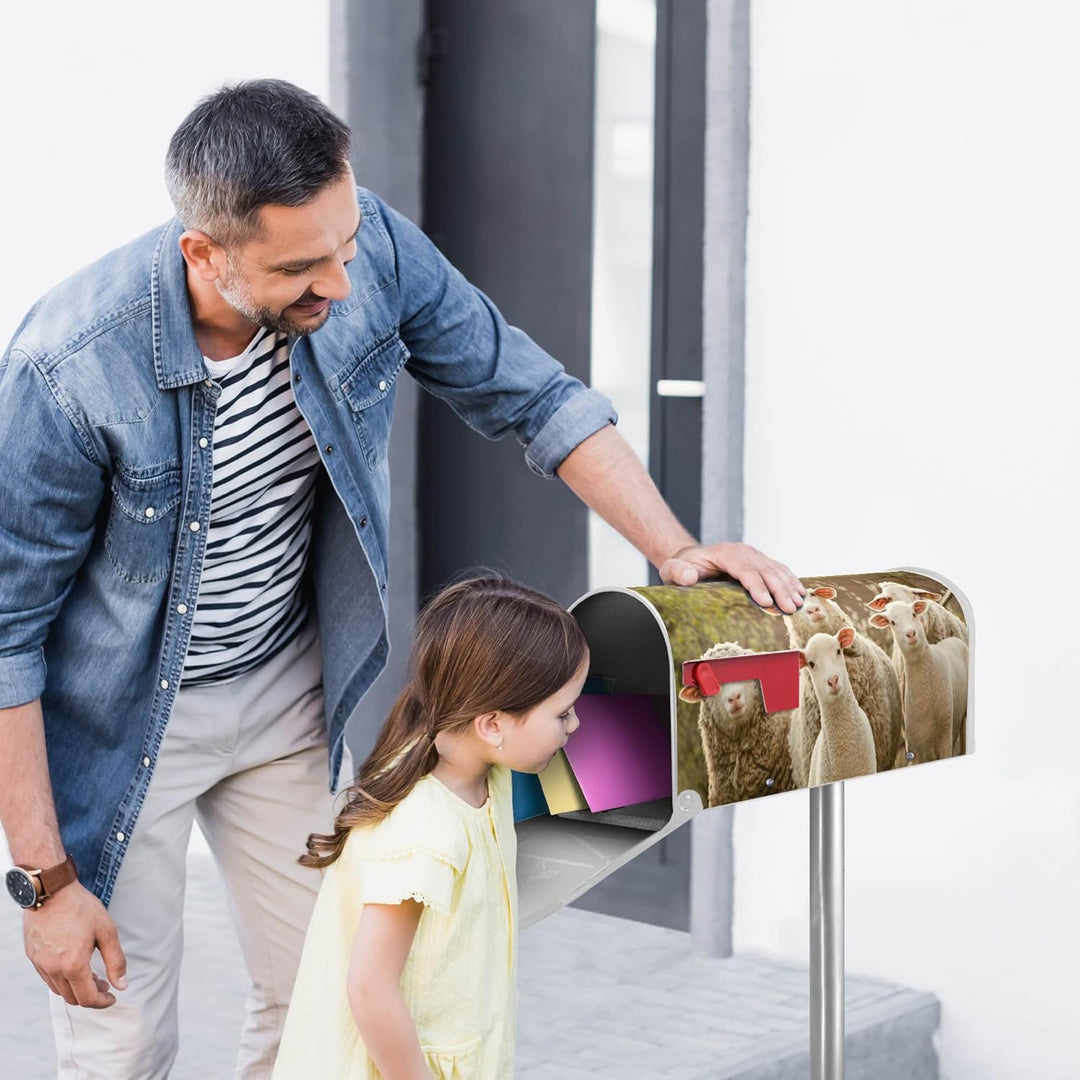 banjado® Amerikanischer Briefkasten - US Mailbox/Letterbox mit Motiv Schaffamilie 51x22x17cm - Postk