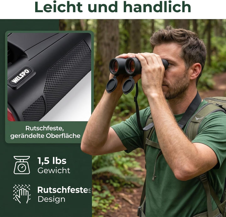 WELSPO Wasserdichtes Fernglas für Vogelbeobachtung, Reisen, Sternbeobachtung und Jagd
