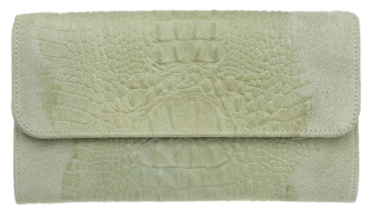 Girly Handbags Schlichte Clutch aus italienischem Wildleder mit Krokodilmuster Beige, Beige