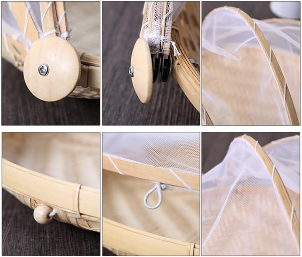 Runder Bambus-Zeltkorb mit Deckel, 30 cm, handgewebter Bambus-Servierkorb, staubdicht, runder Pickni