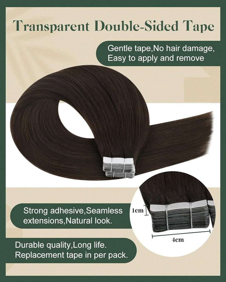 Ugeat 50cm Remy Echthaar Extensions Tapes Braun 50Gramm Hair Extensions Tape Echthaar Haarverlängeru