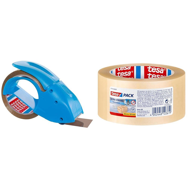 tesapack Abroller Pack' n' Go - Ergonomischer, blauer Handabroller für Paketbänder & pack Ultra Stro