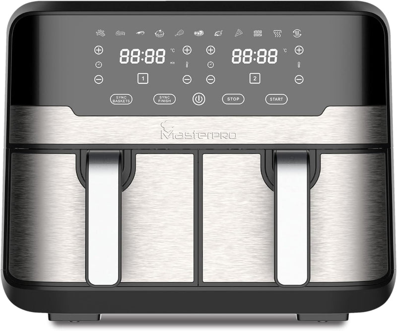 MasterPRO Rocket Duo 900 | Hot Air Fryer Double | Black | 9L Capacity and 2100W Power | LED Touch Sc