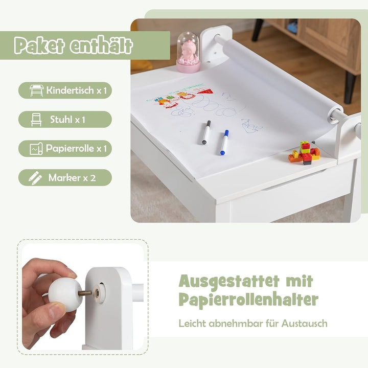 DREAMADE Schreibtisch Kinder mit Stuhl, Schülerschreibtisch aus Holz, Jugendschreibtisch, Kindertisc