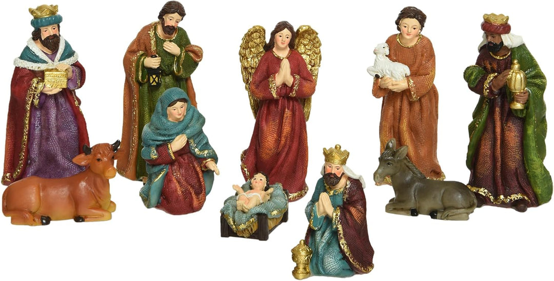 Spetebo Weihnachts Krippenfiguren handebemalt - 10 Stück / 11 cm - Krippen Stall Tisch Dekoration -