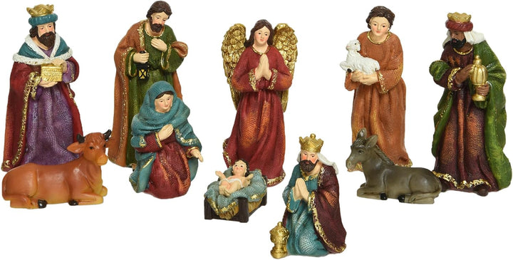 Spetebo Weihnachts Krippenfiguren handebemalt - 10 Stück / 11 cm - Krippen Stall Tisch Dekoration -