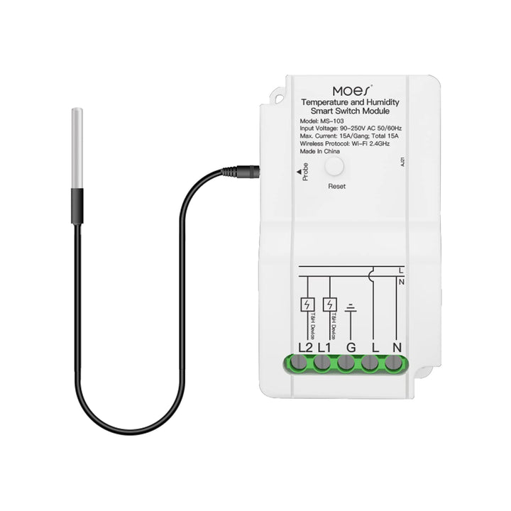 MOES WiFi Smart DIY Switch Modul mit wasserdichtem Temperatursensor, Dual Output Controller, Smart L