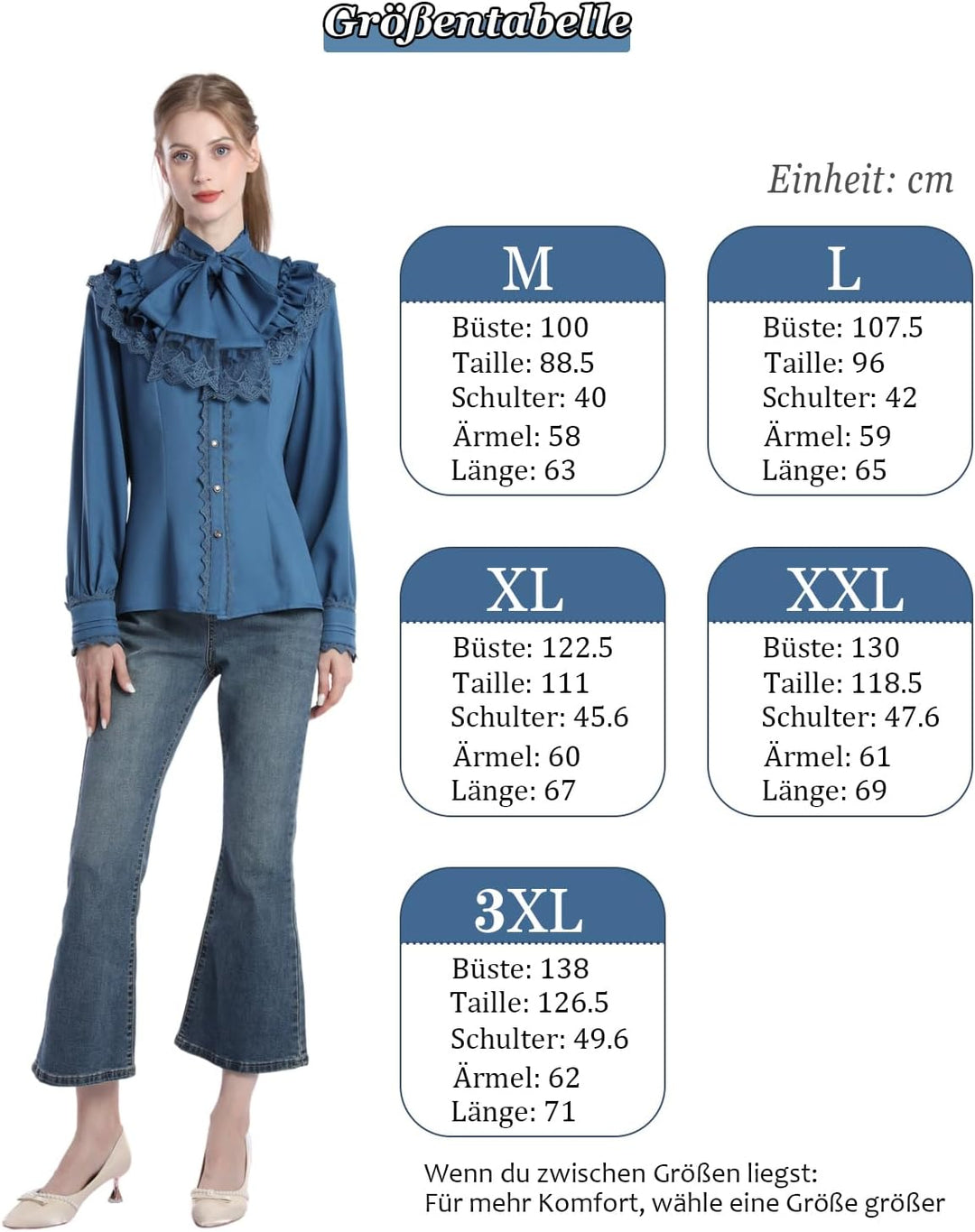 Fiamll Damen Viktorianisch Bluse Vintage Schleifenhemd Stehkragen mit Ruff Langarmshirt Mittelalter