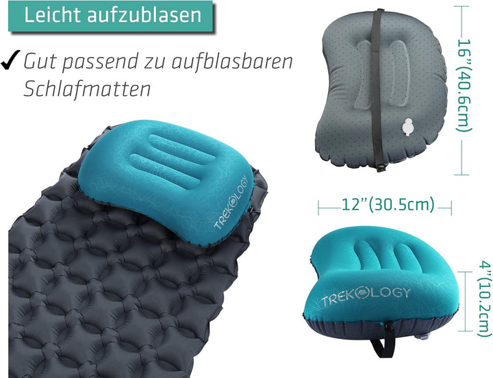 TREKOLOGY Camping Kissen Ultraleicht – Aufblasbares Nackenkissen für Camping, Trekking, Wandern, Str