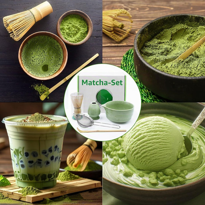 5er Set Keramisches Matcha-Schalen-Set, Matcha-Schale, Matcha-Besen, Spatel,Sieb, Matcha-Besenhalter