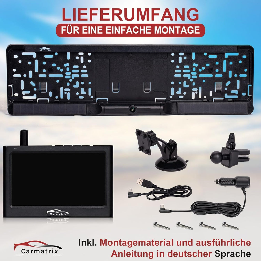 Funk Solar Auto Rückfahrkamera solarbetrieben im Nummernschild mit 4,3 Zoll Monitor Rückfahrsystem S