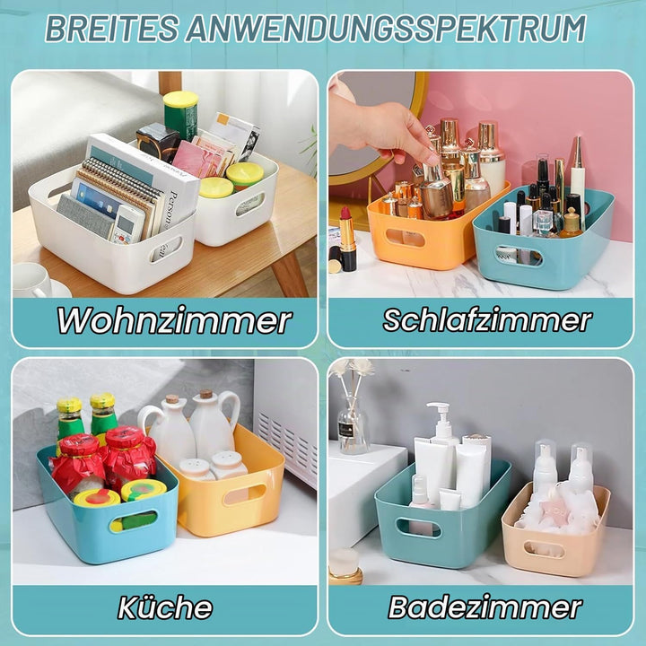 12er Set Kunststoff-Aufbewahrungsboxen mit Griffen, Mehrfarbige Stapelbare Aufbewahrungsorganizer-Kö
