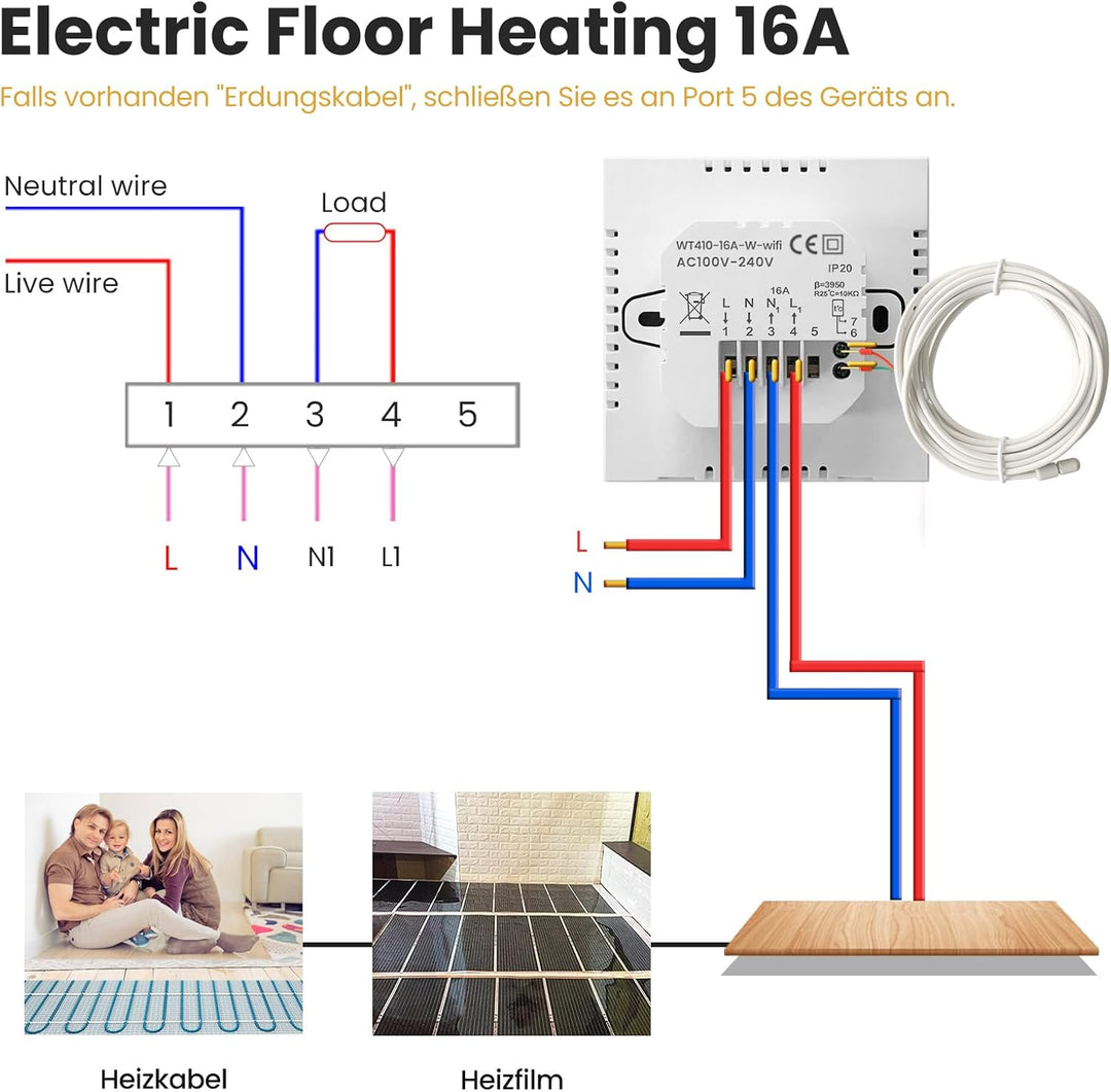 MIUCDA Smart Elektrische Thermostat WLAN, Elektrisch Fussbodenheizung Heizungsthermostat, Digital Ra