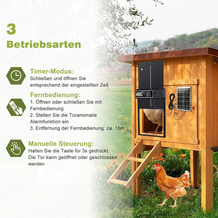 Grosse Solar Automatische Hühnerklappe Upgrade,Elektrische Hühnerklappe Automatisch mit Timer, 7W So