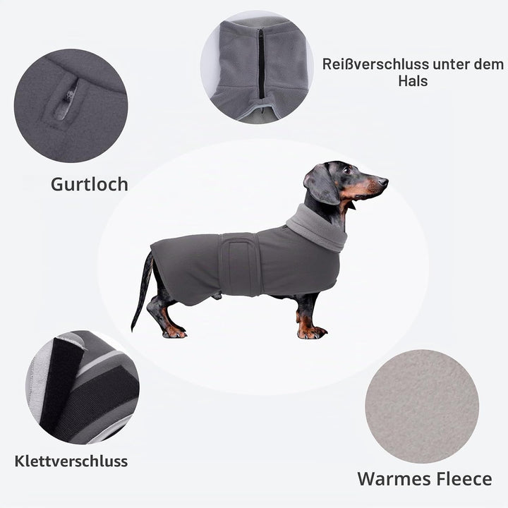 MOREZI Winterhundejacke mit wattiertem Flusenfutter, verstellbarem Klettknopf und hochklappbarem Ste