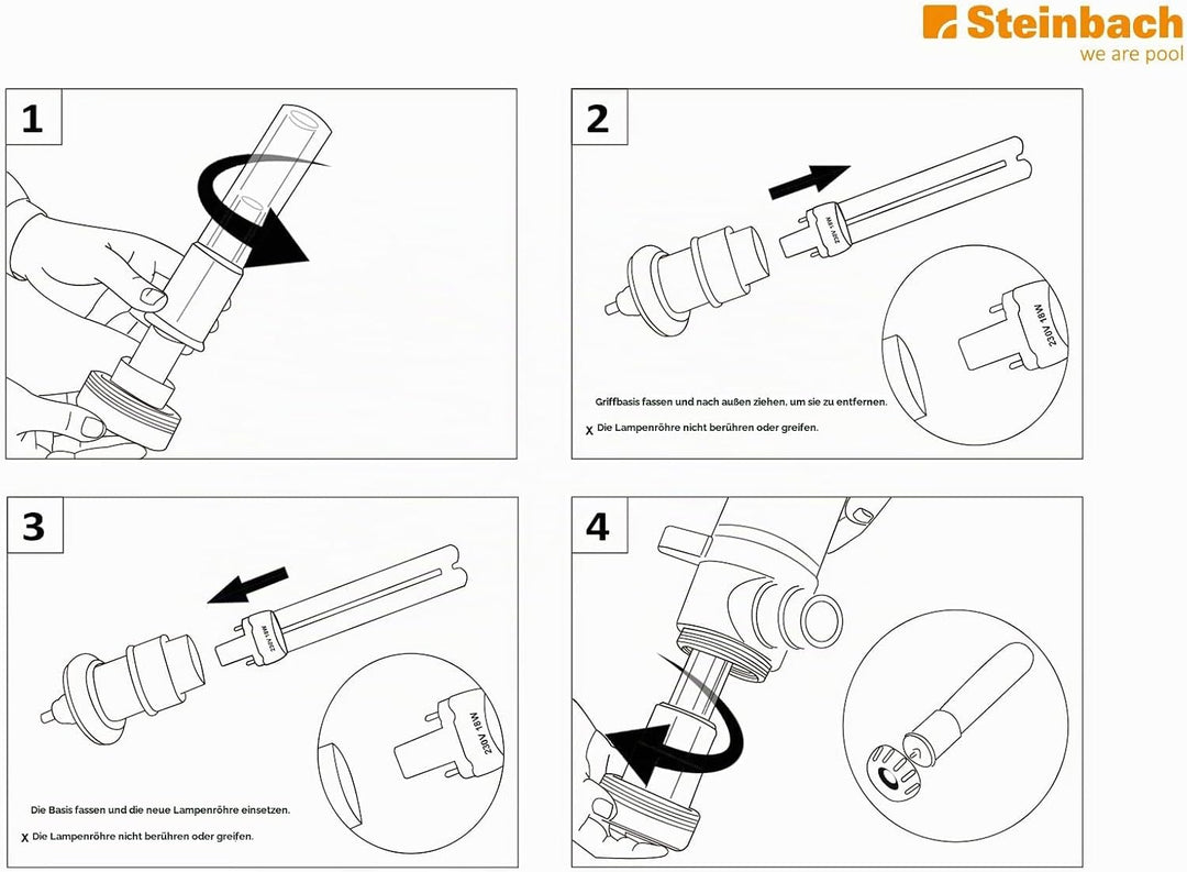Steinbach UV-Ersatzlampe, 18 Watt, für UV-Desinfektionssystem (040511), Länge 16,5 cm, Anschluss 2 P