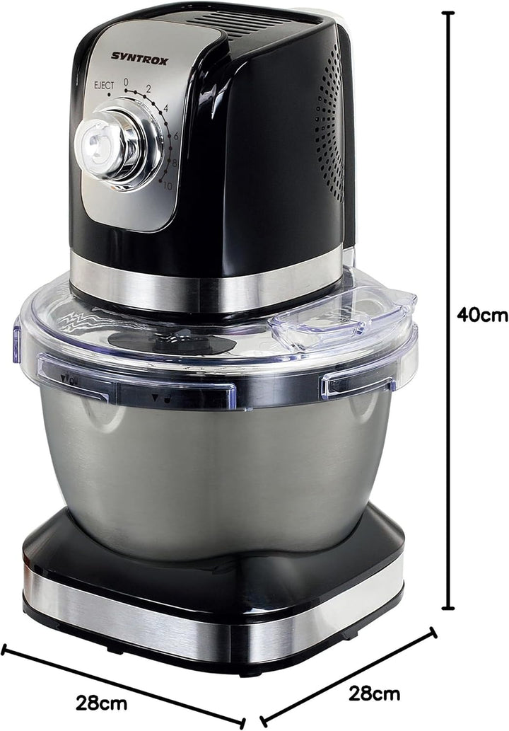 Syntrox Germany KM-600W Küchenmaschine Knetmaschine Mixer, Edelstahl-Behälter, 4 Liter, schwarz