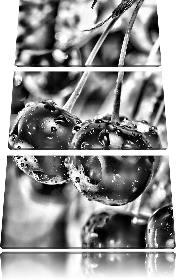 Pixxprint Frische Kirschen am Baum als Leinwandbild/Grösse: 3 Teilig (120x80) cm/Wandbild/Kunstdruck
