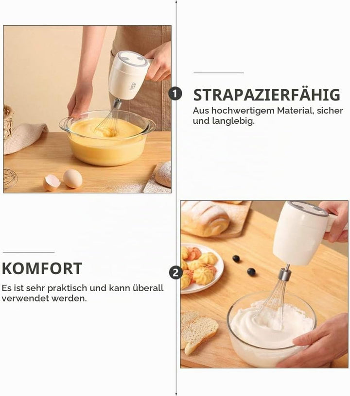SOLUSTRE Elektrischer Handmixer Edelstahl Schneebesen Wiederaufladbare Küche Handmixer Rührer Rührer