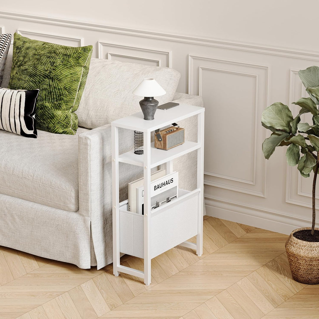 Konsolentisch Schmal 3 Ablagen Schmaler Nachttisch Weiss Sideboard Sofatisch mit Stauraum Beistellti
