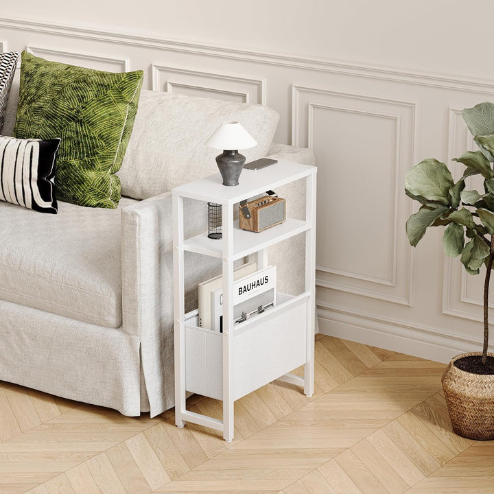 Konsolentisch Schmal 3 Ablagen Schmaler Nachttisch Weiss Sideboard Sofatisch mit Stauraum Beistellti