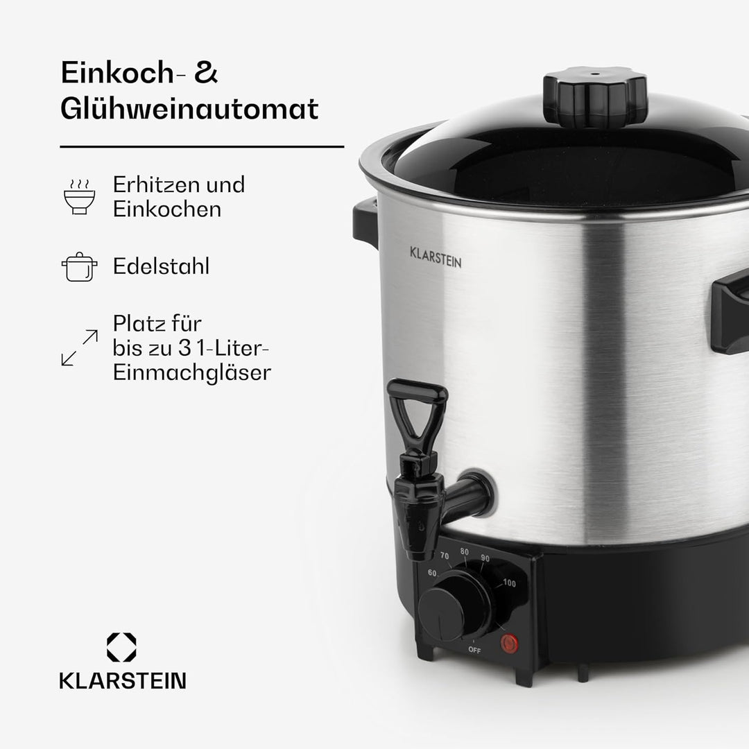 Klarstein Biggie Eco Einkochautomat & Getränkespender, 1000W, 30-100 °C, 9 Liter Nutzvolumen, Zapfha