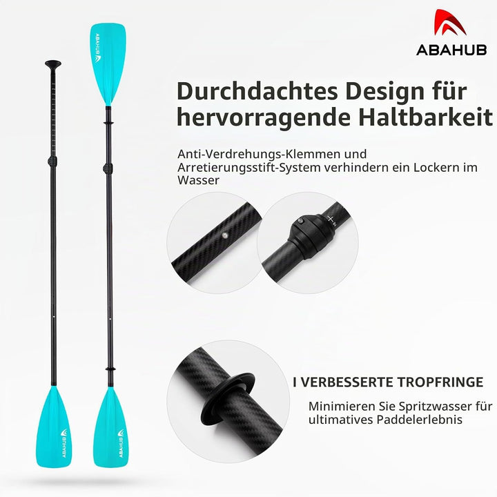 Abahub 4 teilig Carbon SUP Kajak Paddel, 2 in 1 verstellbare Stand up Paddleboard Paddel, leichte Ca