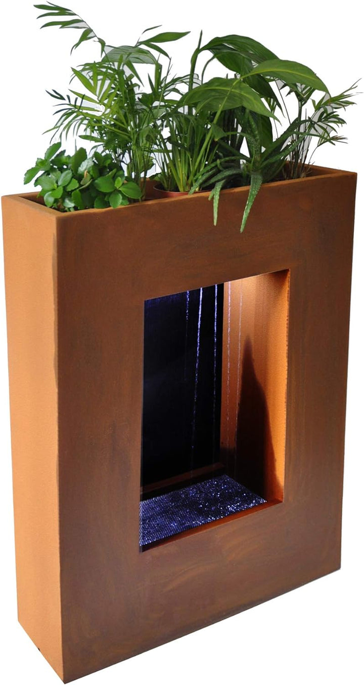 KÖHKO® Wasservorhang-Brunnen bepflanzbar mit LED-Beleuchtung Höhe 80 cm aus Cortenstahl mit Edelstah