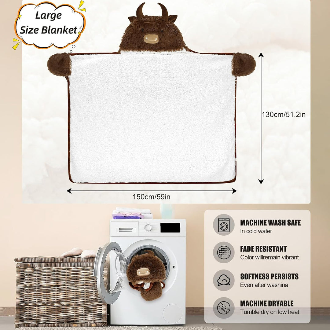 MSISILY Decke mit Kapuze und Ärmeln, Tragbare Decke Kuscheldecke Flauschig, Hochlandrind Geschenk fü