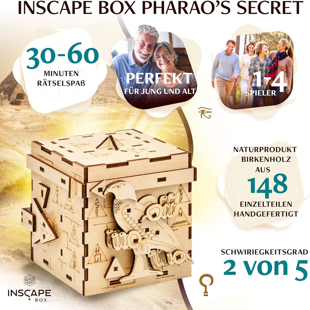INSCAPE Pharaoh´s Secret - Rätselbox Holz - Puzzle Box - Escape Room Spiel Erwachsene und Kinder - K